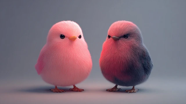 Fluffy Birds 3D Render with Contrasting Lighting