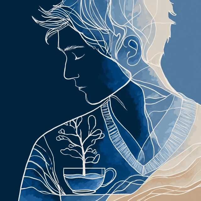 Line Art Man with a Teacup Surrealist Style