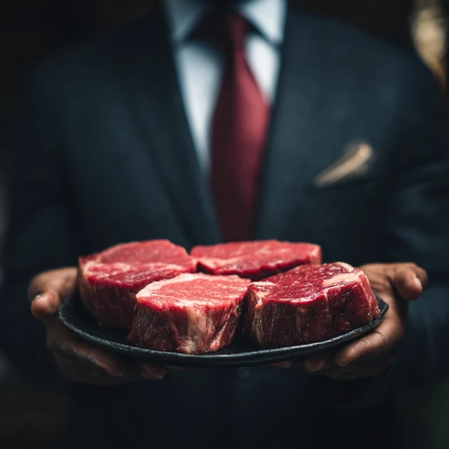 Business Person Holding Steaks Corporate Stock Photo