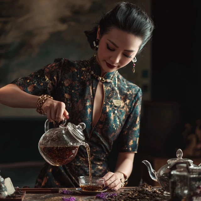 Asian Woman Pours Tea Traditional Tea Ceremony