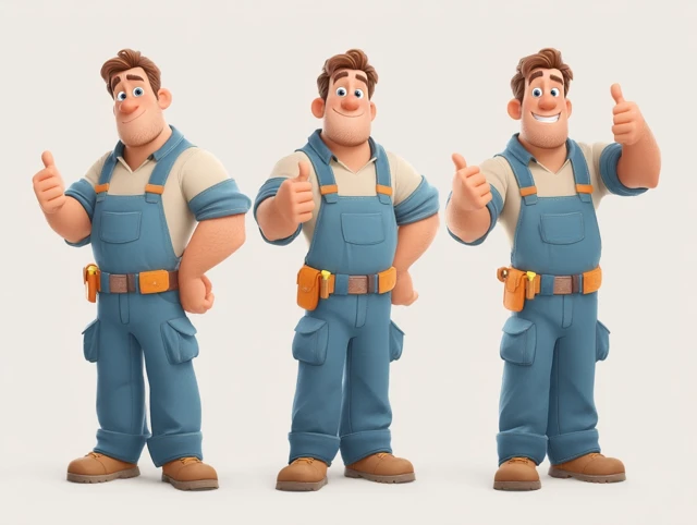 3D Cartoon CNC Operator Character Sheet