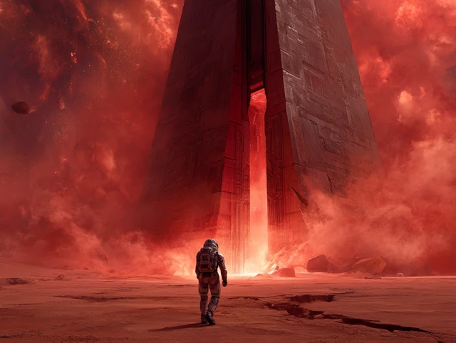 Mars Astronaut Exploring Ancient Monument