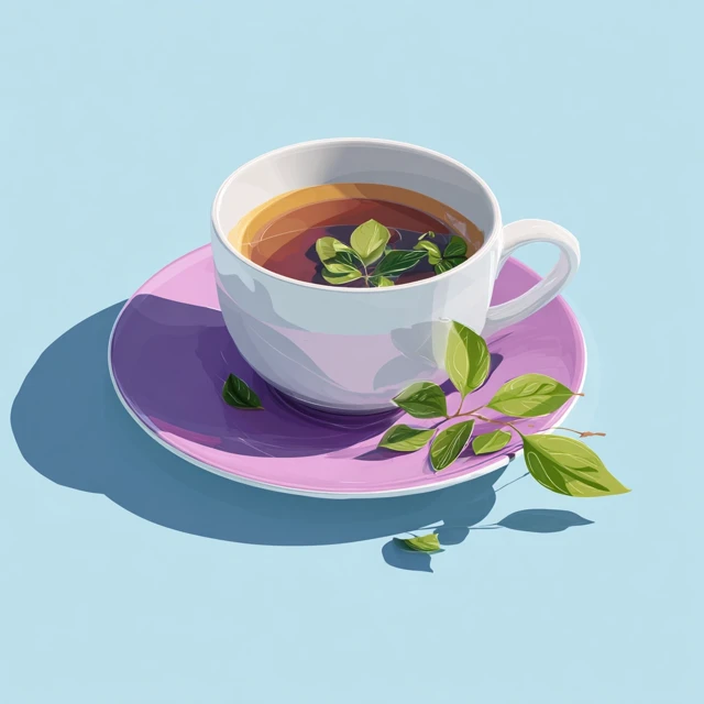 Cartoon Coffee with Tea Leaves Purple Cup