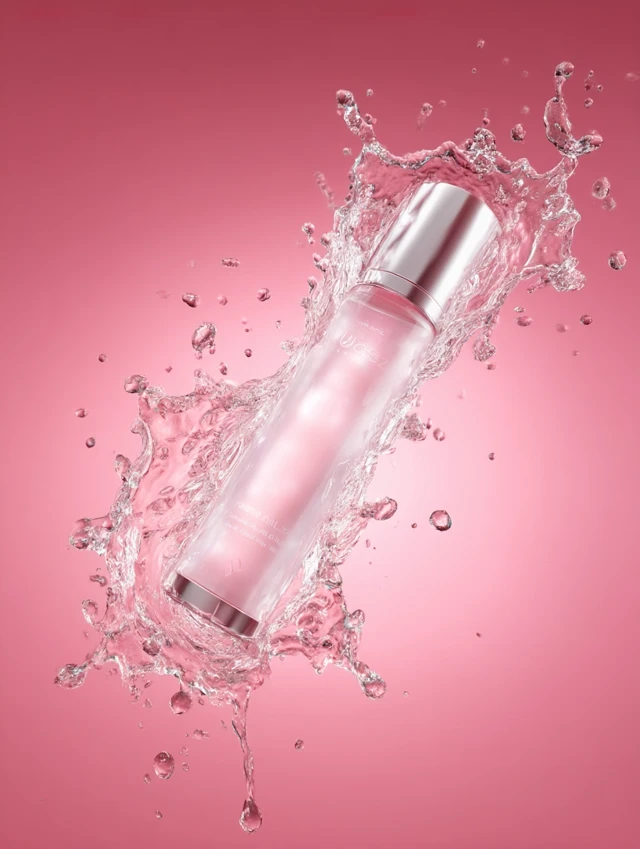 Skincare Product Splash in Pink Water Studio Shot