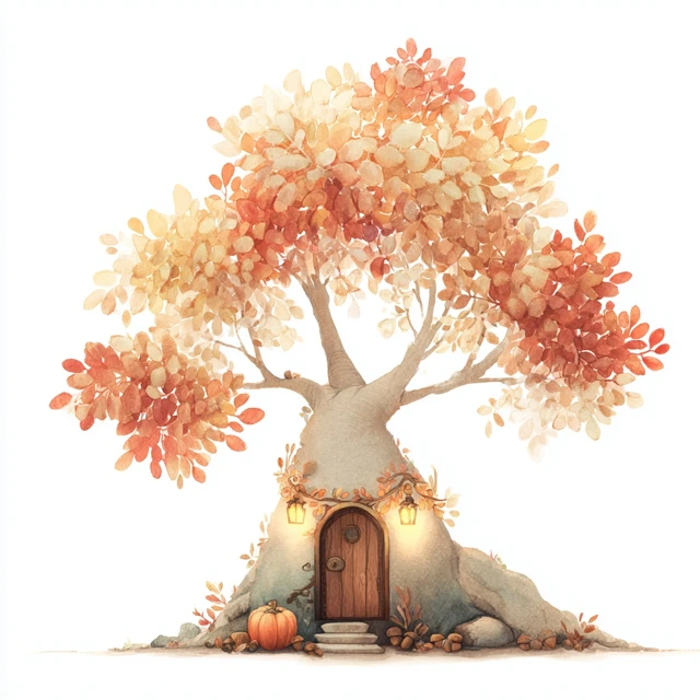 Cozy Fairy Tree Watercolour Illustration