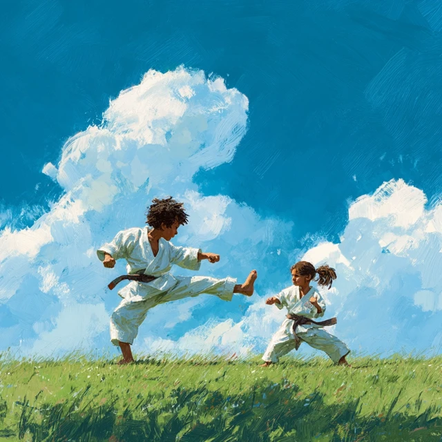 Karate Kids Training in the Sunshine Positive Poster