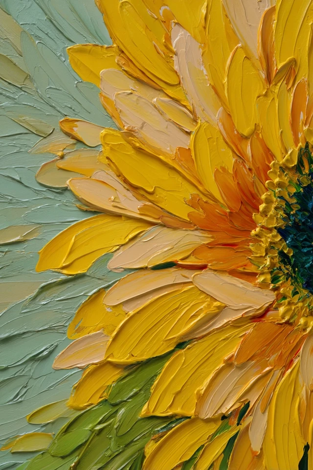Sunflower Impasto Painting Close Up