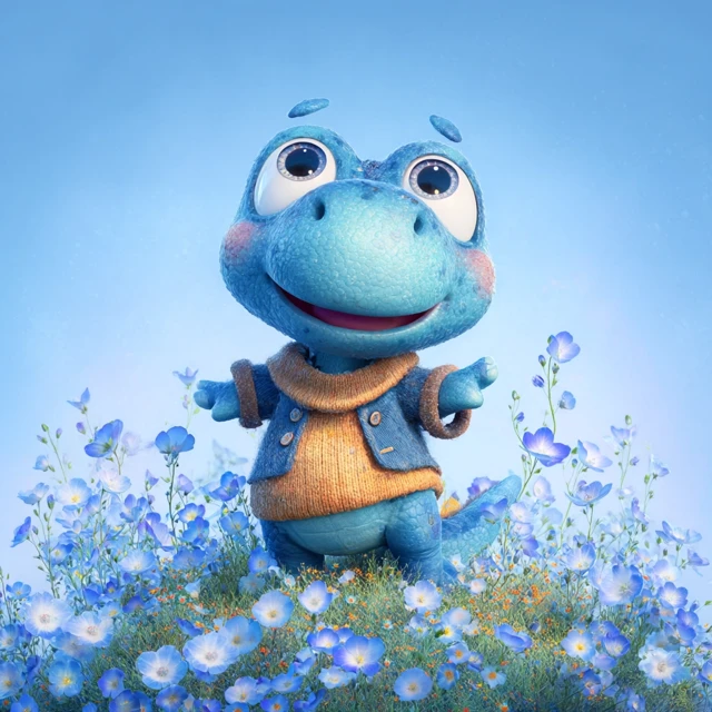 Adorable Baby Dinosaur Character Art in Flowers