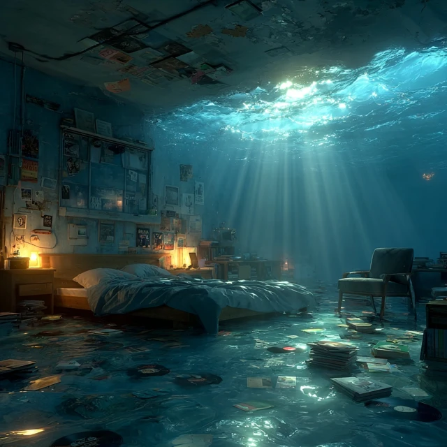Underwater Bedroom Surreal Blue Tones Lofi Aesthetic