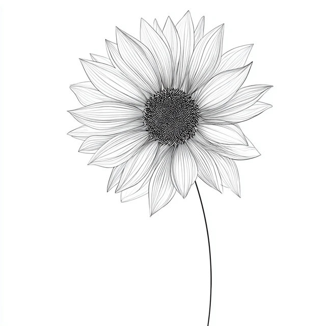 Sunflower Line Art Minimalist Design Black and White