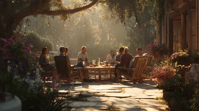 Friends Gathering Cozy Outdoor Scene