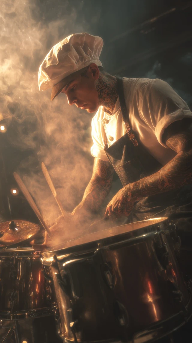 Hipster Chef Drummer Cooking