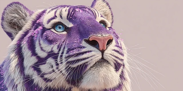 Friendly Purple Tiger Realistic Cartoon Portrait