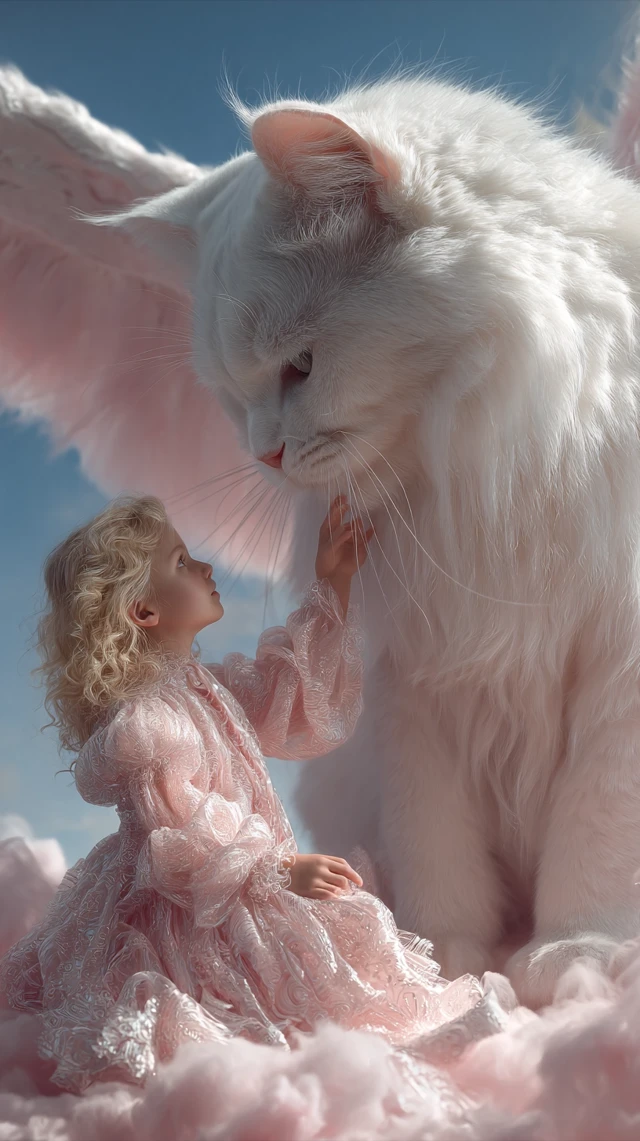 Fantasy Child and Cat Dreamscape Photo Realism