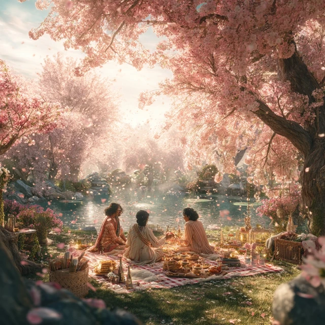 Sakura Picnic: Friends Enjoying Cherry Blossoms in Japan