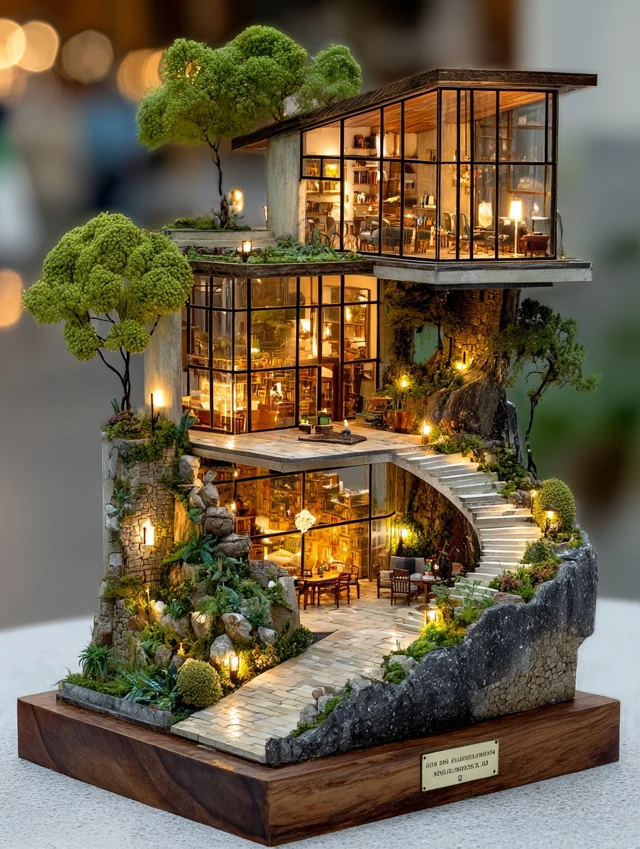 Miniature Villa Sculpture Realistic Architectural Design