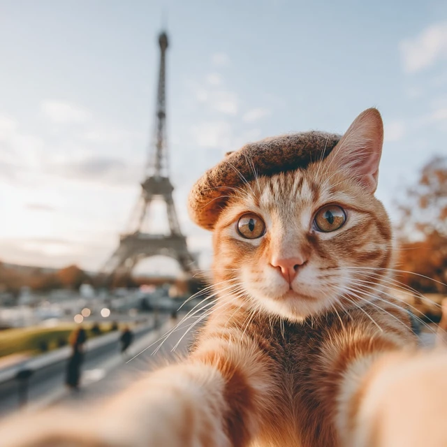 Cat in Paris: Eiffel Tower Selfie
