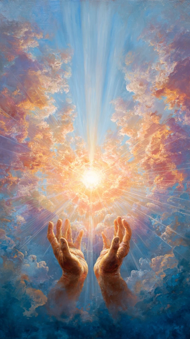 Hands Cupping the Sun Divine Light Oil Painting