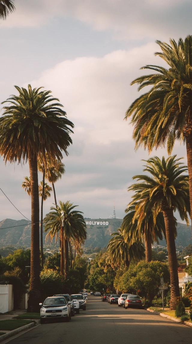 Hollywood Street Scene Palm Trees and Soft Daylight