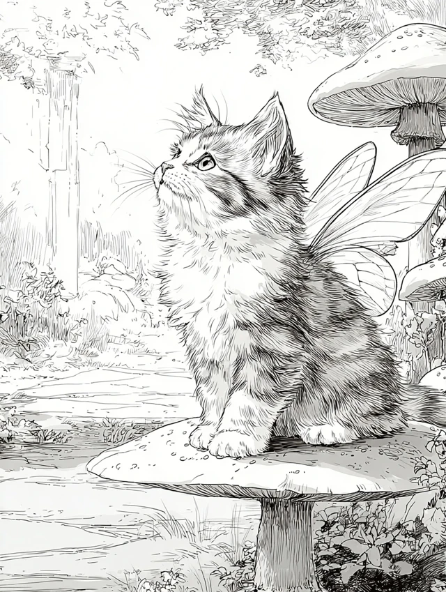 Kitten Fairy Coloring Page