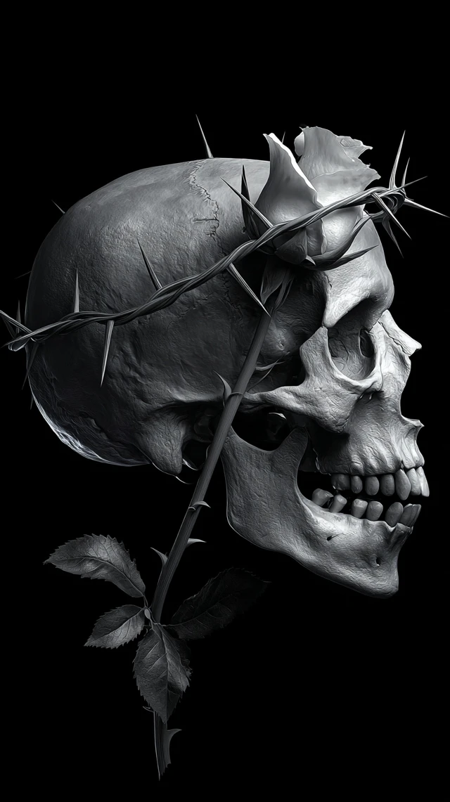Surreal Skull with Rose Thorns Art