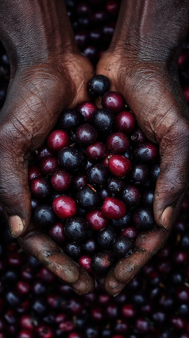 Hands Harvesting Black Cherries Photorealistic Image