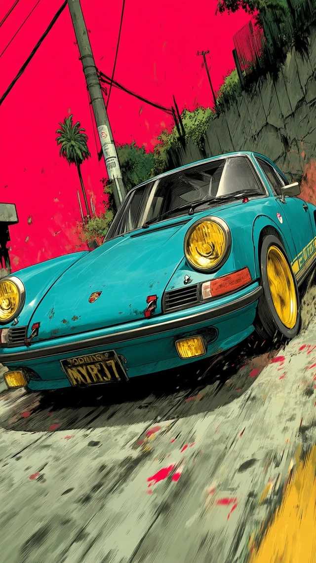 Vintage Porsche 911 Anime Comic Drift