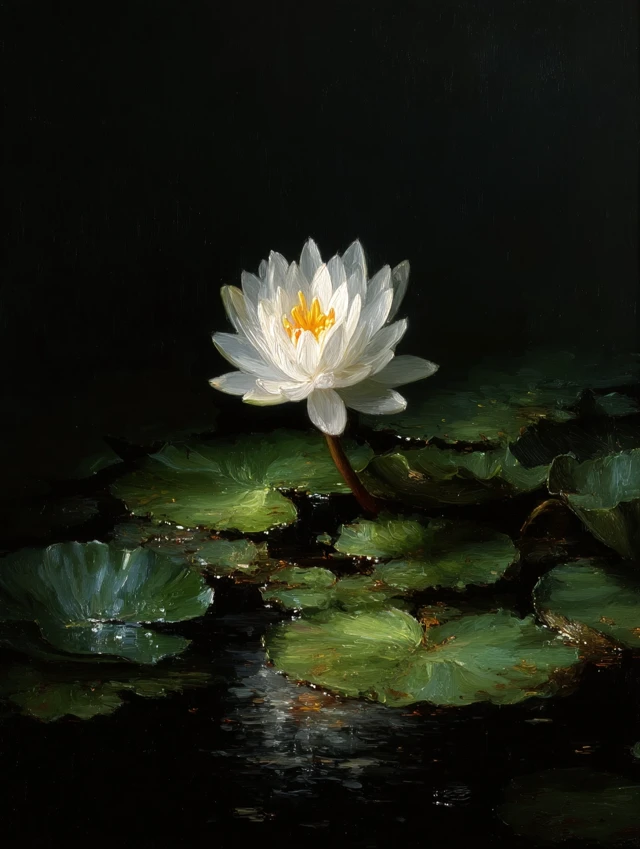 White Water Lily Oil Painting