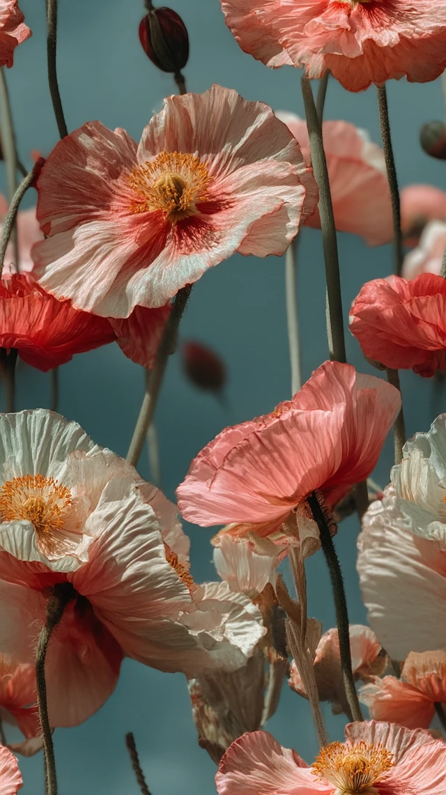 Delicate Flowers in Bloom: Poppies and Peonies