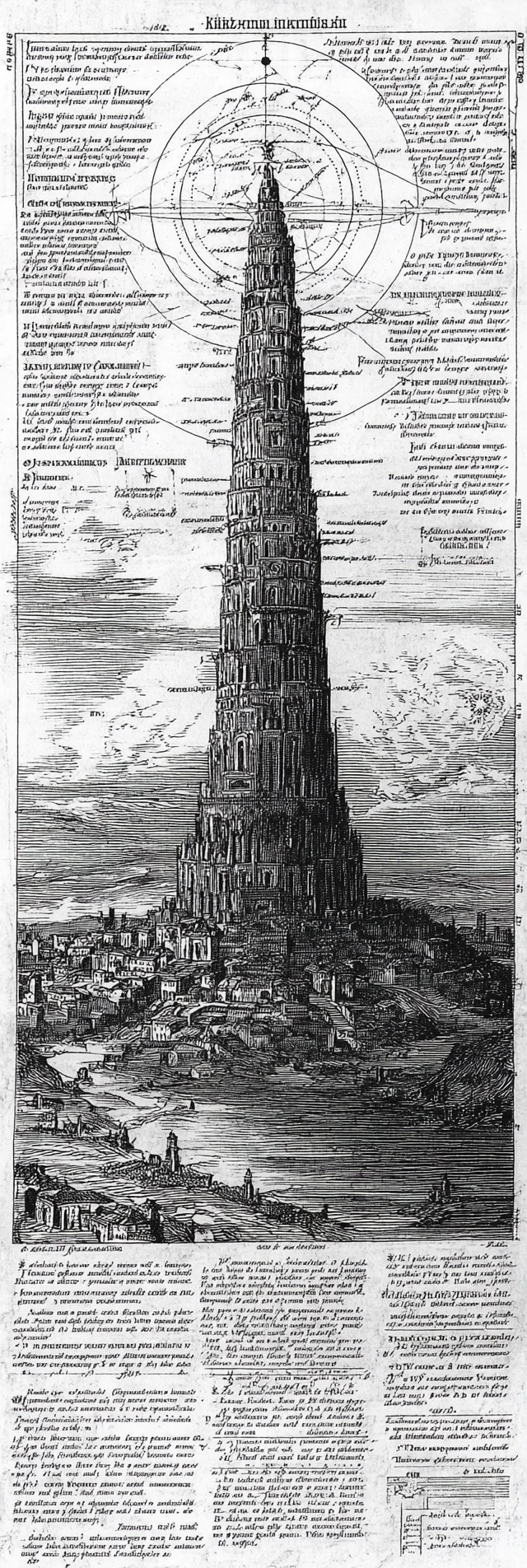 Tower of Babel Medieval Woodcut Illustration