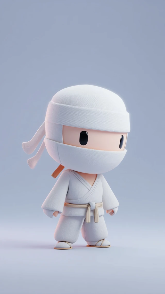 Chibi White Ninja 3D Render