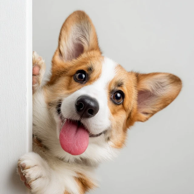 Cute Corgi Peeking with Tongue Out Photography