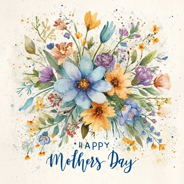Mothers Day Watercolor Illustration with Flowers