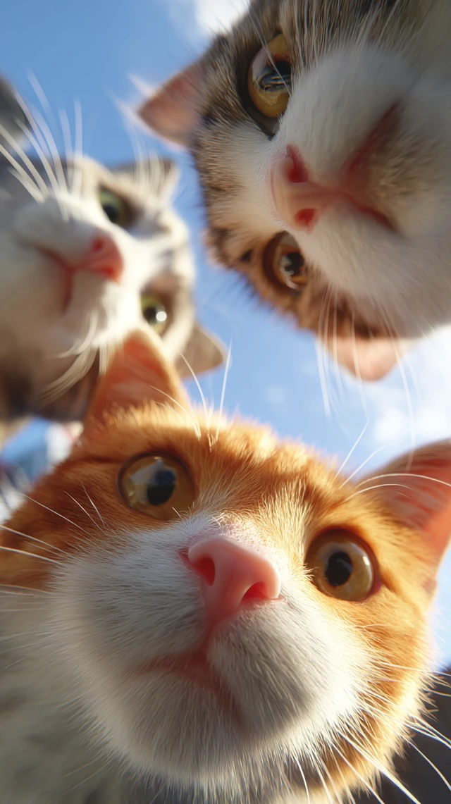 Cute Cats Looking Down Close Up Shot