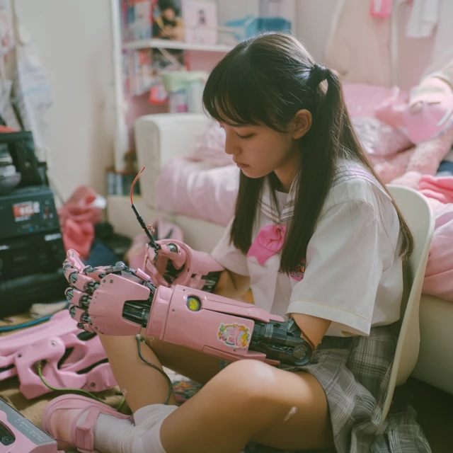 Tokyo Cyborg Girl Fixing Robotic Arm