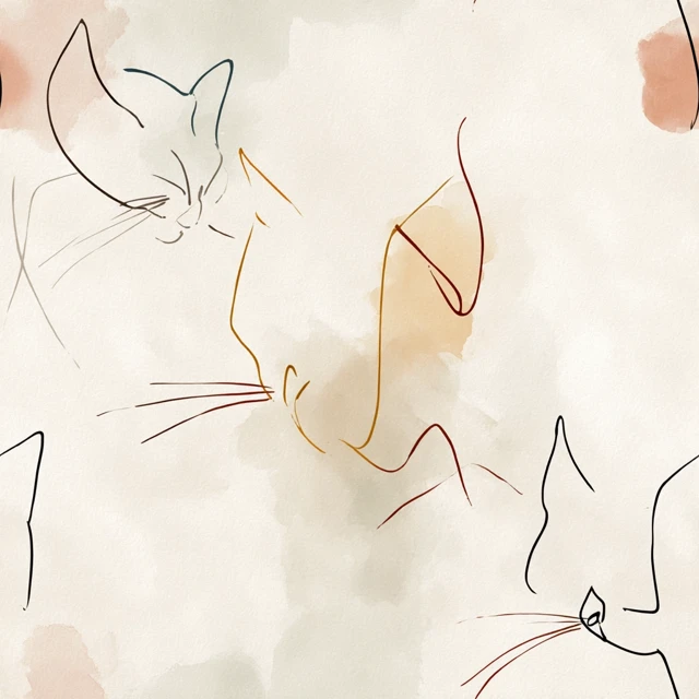 Minimalist Cat Line Art Watercolor Painting