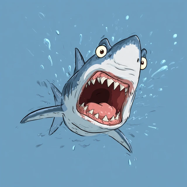 Cartoon Great White Shark Scared and Shocked
