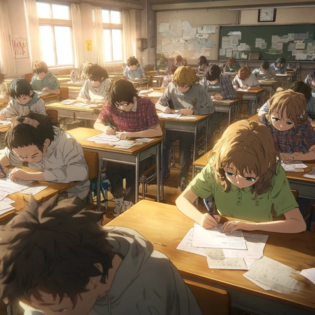 Anime Students Taking Exam
