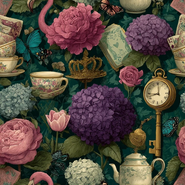 Alice in Wonderland Seamless Pattern Illustration