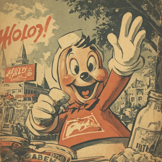 Mid Century Hotdog Mascot Advertising Image