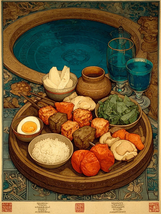 Shashlik on Wooden Plate by Ivan Bilibin