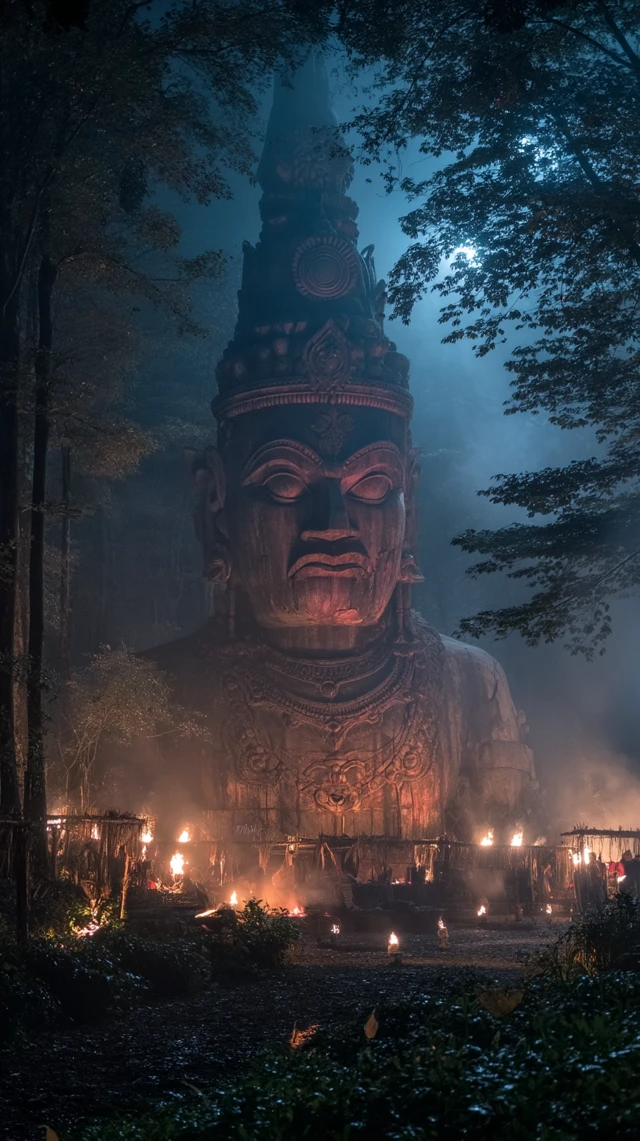 Ancient Indian Devil Sculpture in Tribal Village