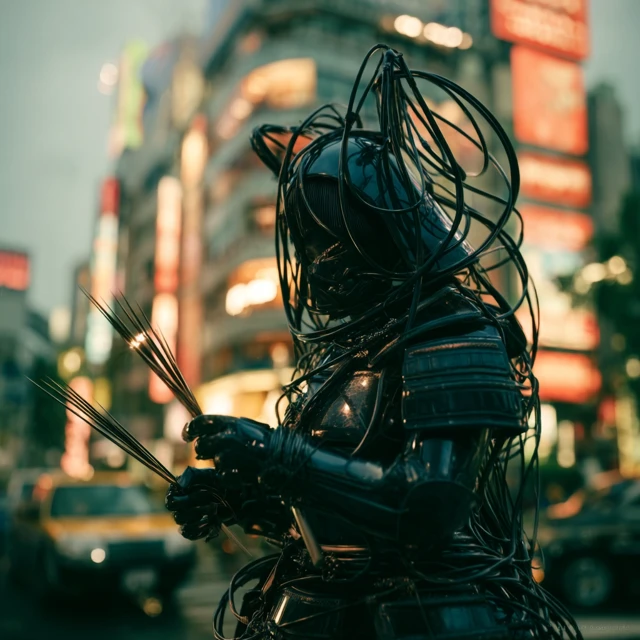 Cyberpunk Samurai in Japan Street Realistic 3D Render