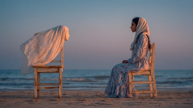 Arab Girl on Beach Symbolic Absence