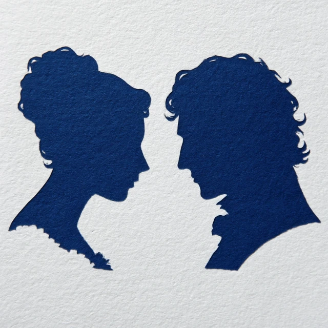 Vintage Silhouette: Couple Face to Face in 18th Century Style