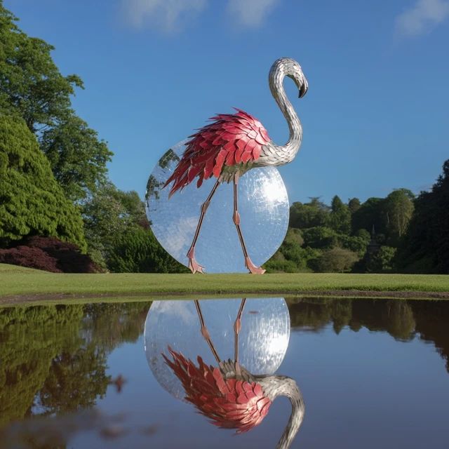Flamingo Sculpture Modern Art in Nature Green Earth Series