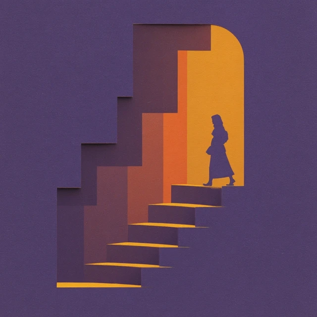 Spiritual Journey: Woman on Golden Staircase