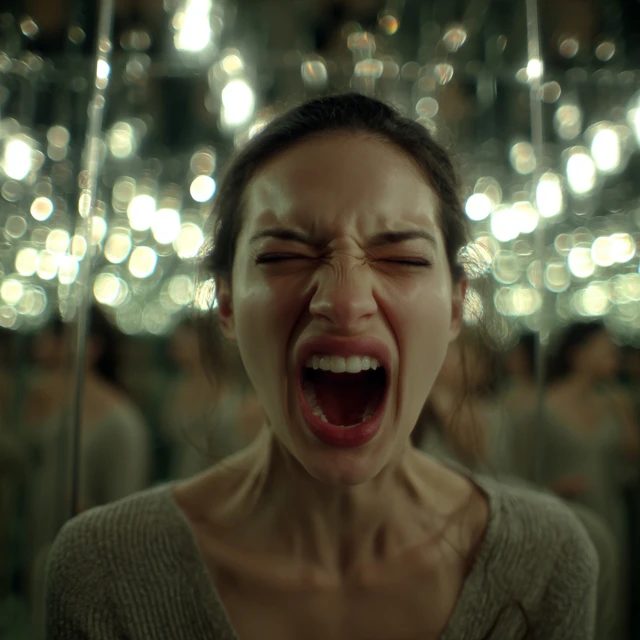 Woman Screaming in Mirrors Emotional Portrait