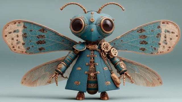 Cute Steampunk Alien with Dragonfly Wings