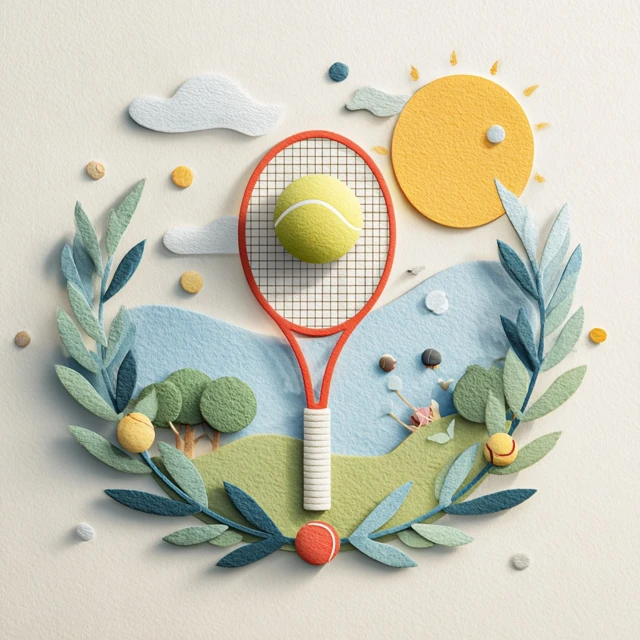Tennis Racket with Laurel Wreath Illustration